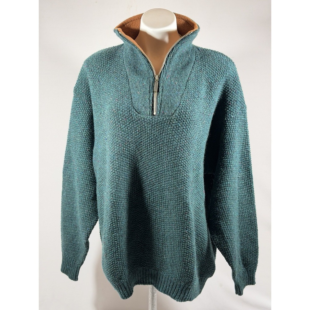 Orvis Pullover Sweater Mens Large Green Wool Blend Quarter Zip Outdoor Gorpcore